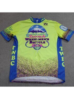 Vintage Tacoma Bicycle Club Cycling Jersey XL Yellow Blue 1/3 zip Voler